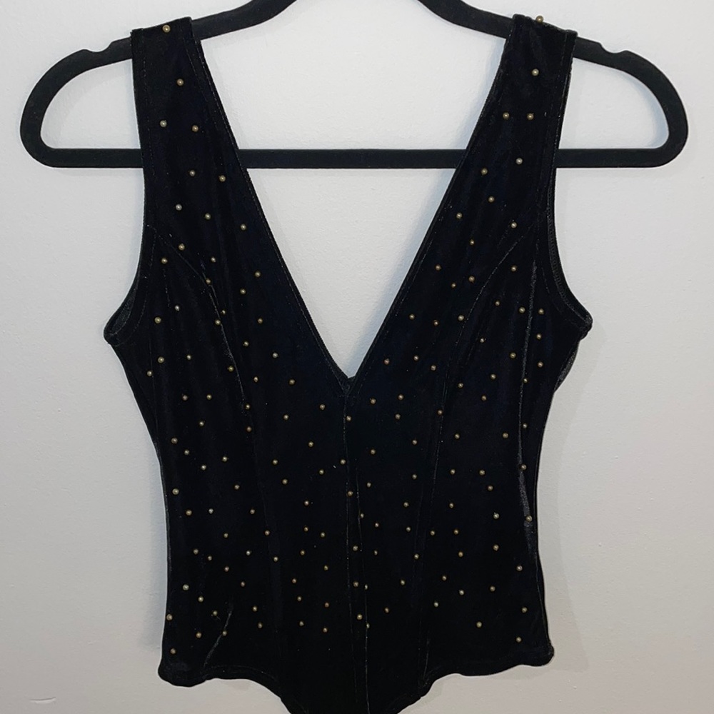 Gold Beaded Black Velvet Bodysuit